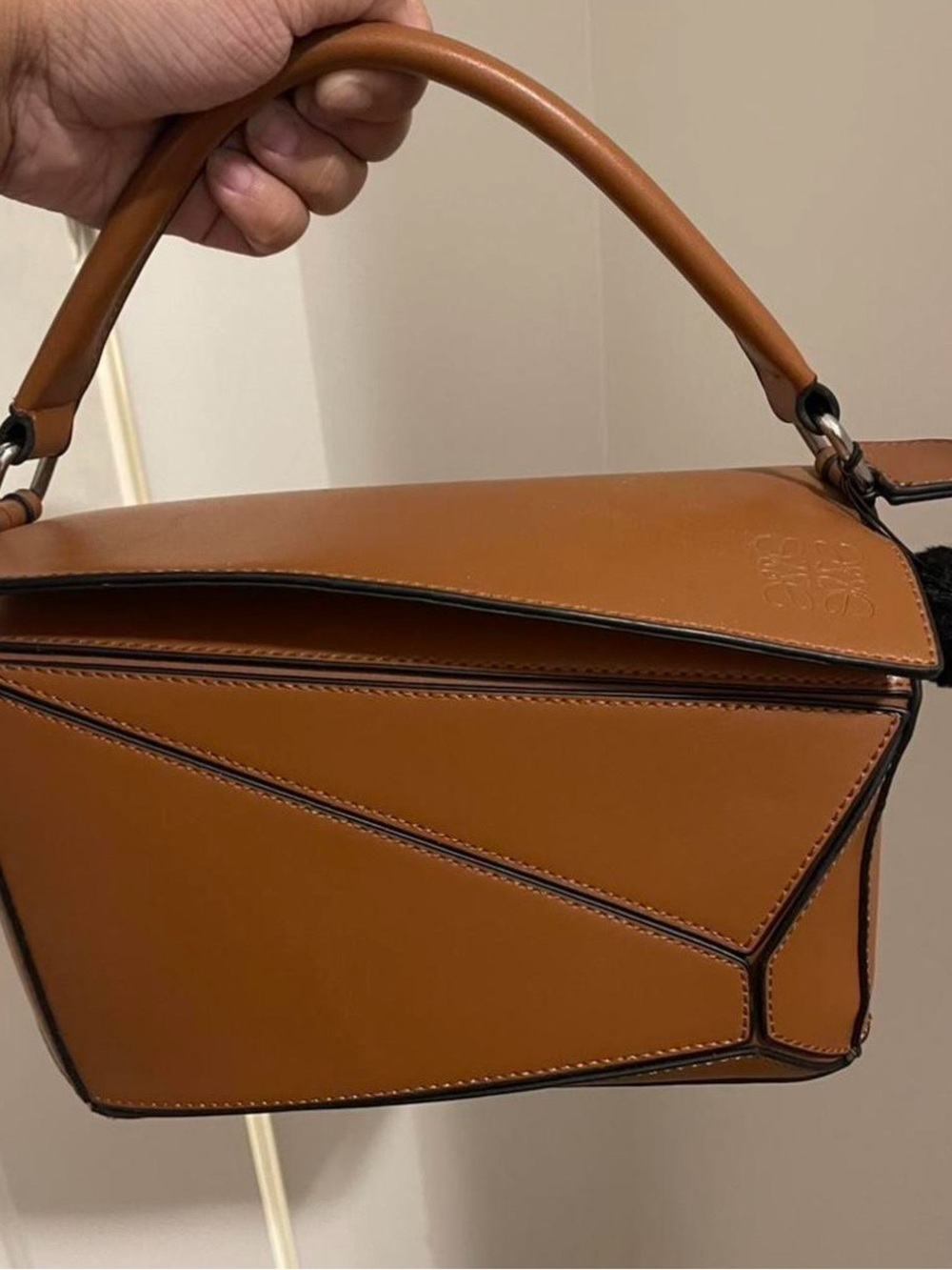 Structured Tan Leather Top-Handle Bag Loewe Puzzle